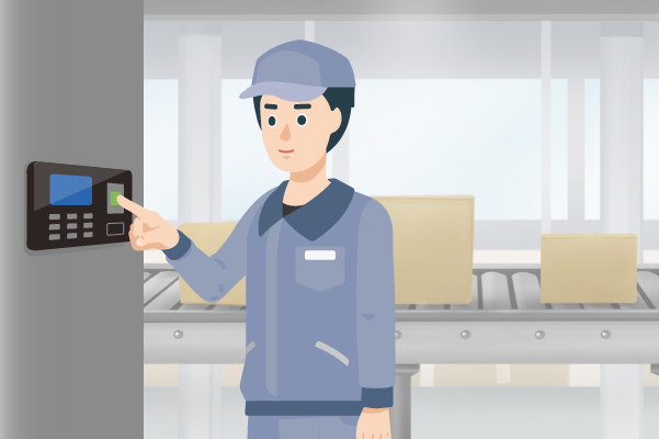 工場で打刻している様子